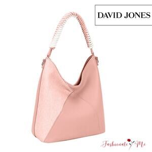 David Jones Woven Handle PU Leather Shoulder Handbag | Light Pink